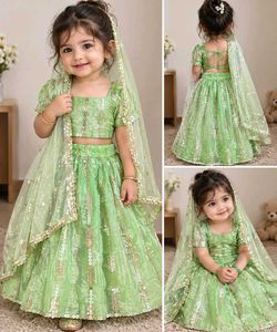 Sparkling Green Lehenga for Girls