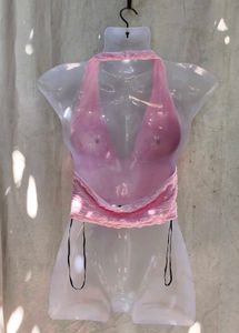 Chic Pink Sequin Butterfly Crop Top