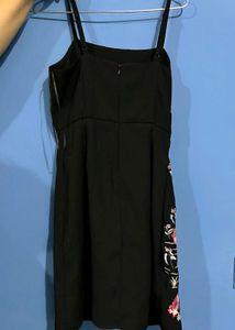 Embroidered Black Spaghetti Strap Dress