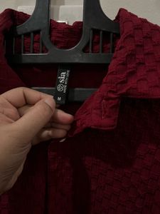 Maroon Textured Shirt Dress