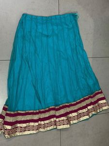 Teal Ethnic Skirt with Border and Dupatta