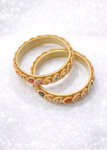 Beaded &amp; Stone Embellished Bangles - Set of 2
