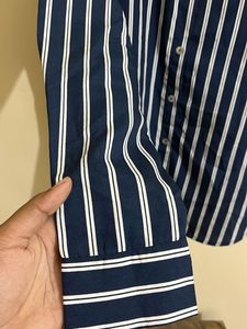 Men's Navy Striped Button-Down Shirt