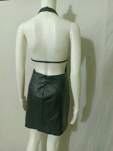 Zara Large Black Faux Leather Halter Dress
