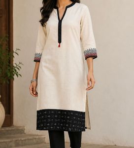 Elegant Cream Kurta with Black Accents