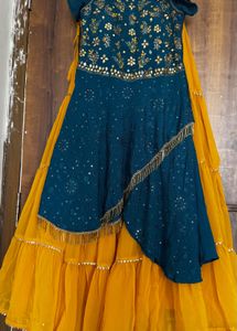 Stunning Teal Blue &amp; Mustard Yellow Tiered Sharara