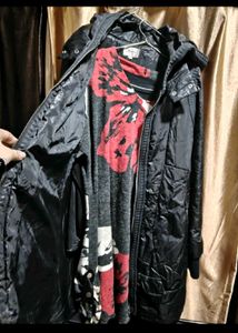 Stylish  Black leather jacket and winter dress