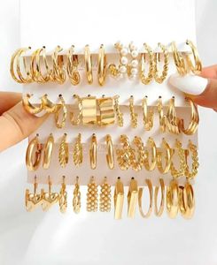 Gold Plated Hoop Earrings Set - 24 Pairs