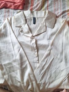 Cream V-Neck Button-Up Blouse