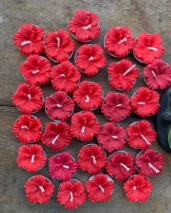 4 Red Hibiscus Scented Tealight Candles