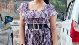 Grey Black Shiny maxi Dress With Belt