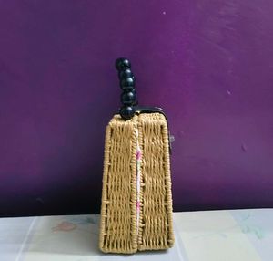 🍂 Woven Straw Handbag with Beaded Handle 🍂
