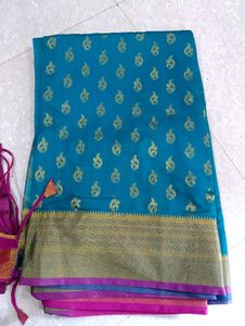 Beautiful Teal Saree with Pink Blouse