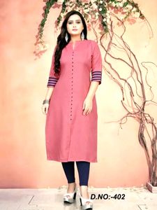 Kurti korean button check designtrend pink1pic