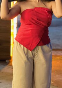 Savana Red Strapless Peplum Top