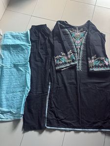 Embroidered Black Kurta Set with Pant &amp; Dupatta
