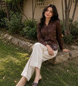 Chic Brown Embroidered Button-Up Shirt