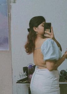 White And Blue Backless Crop Top