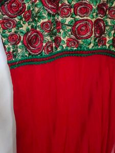 Red Ethnic Gown with Floral Embroidery
