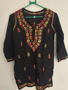 Black Kurta with Colorful Embroidery