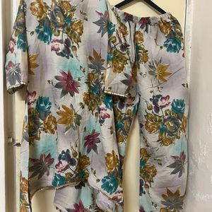 Elegant Floral Print Kurti with Palazzo Pants