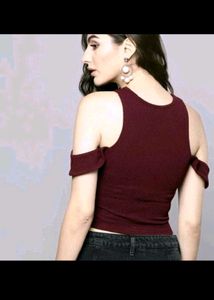 Stylish Maroon Cold Shoulder Top