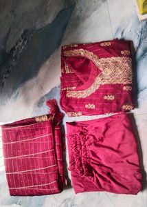 Maroon Embroidered Kurta