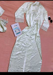 (Wink) Emerald Satin Nighty with Robe