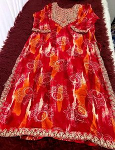 Red Embroidered Kurta Set