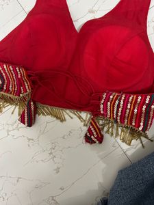 Red Sequin Halter Neck Blouse (S)