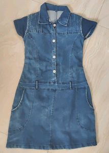 Denim Button-Up Short dress with pockets