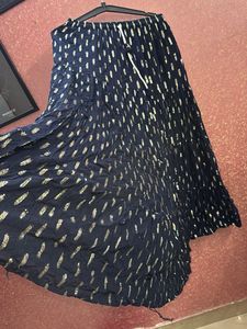 Navy Blue Ethnic Skirt with Gold Print