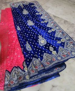 Blue &amp; Pink Velvet Saree