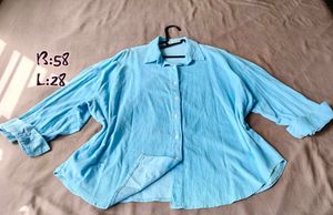 velvet Light Blue Oversized Button-Up Shirt