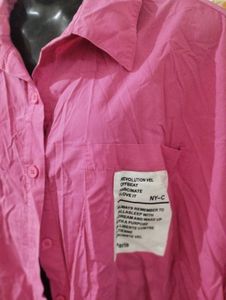 Bright Pink Oversized Button-Up Shirt