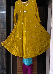 pure modal silk Mirror Work Kurta with pa