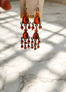 Orange Beaded Chandelier Earrings