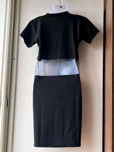 Chic Black Sheer Panel Mini Dress(medium)