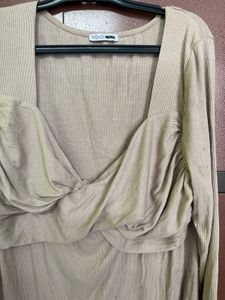 Ruched Square Neck Long Sleeve Top