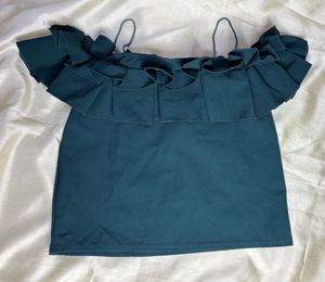 Teal Off-Shoulder Ruffle Top