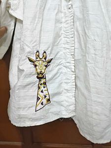 White Giraffe Embroidered Tunic Top