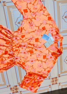 (Mango)Floral Printed Satin Jumpsuit