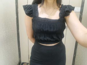 Stylish Black Smocked Crop Top