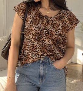 Leopard Print Tie-Neck Top