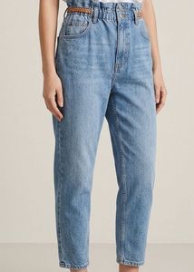 Blue Denim Paperbag Waist Jeans