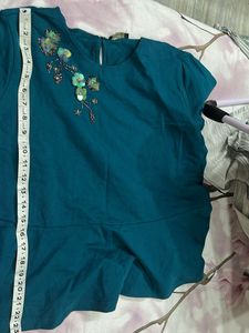 Teal Embellished Peplum Top