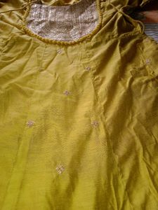 Yellow Kurta with Embellished Neckline