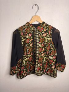 Embroidered Black Cropped Jacket