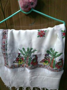 Madhubani Hand-Painted White Dupatta