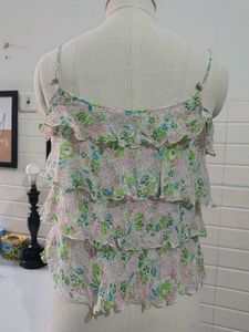 Chic Ruffled Floral Spaghetti Strap Tank Top